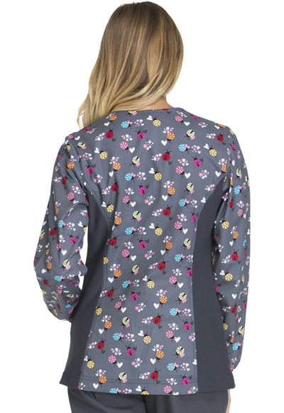 Cherokee Scrubs Zip Front Knit Panel Warm-Up Jacket 2315C LOLD Love and Ladybugs