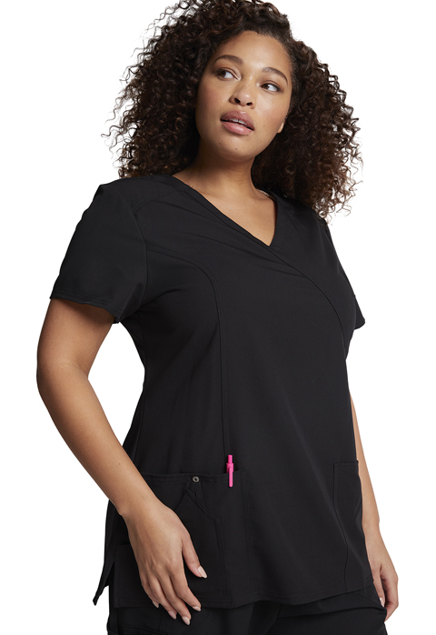 Dickies Xtreme Stretch Mock Wrap Top in Black