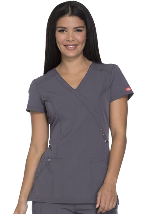Dickies Xtreme Stretch Mock Wrap Top in Light Pewter