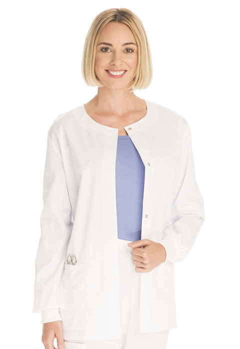 ScrubStar Women Women's Twill Snap Front Jacket White