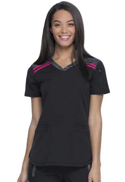 Dickies Dickies Dynamix V-Neck Top in Black / Hot Pink