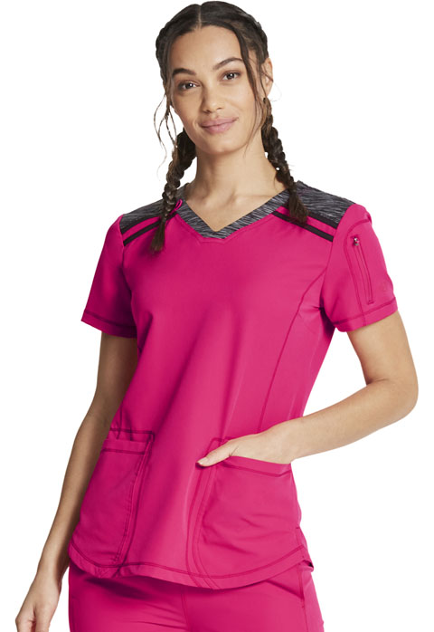 Dickies Dickies Dynamix V-Neck Top in Cherry Punch