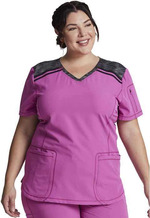 Dickies Dickies Dynamix V-Neck Top in Techno Pink
