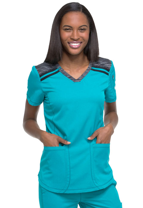 Dickies Dickies Dynamix V-Neck Top in Teal Blue