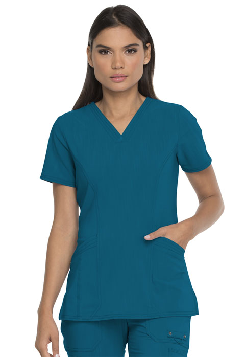 Dickies Advance V-Neck Top With Patch Pockets in Caribbean Blue