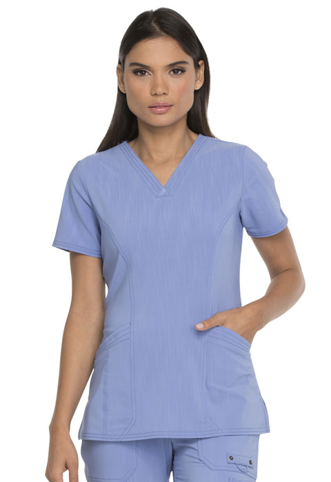 Dickies Advance V-Neck Top With Patch Pockets in Ciel