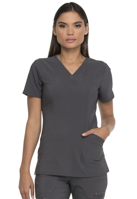 Dickies Advance V-Neck Top With Patch Pockets in Pewter