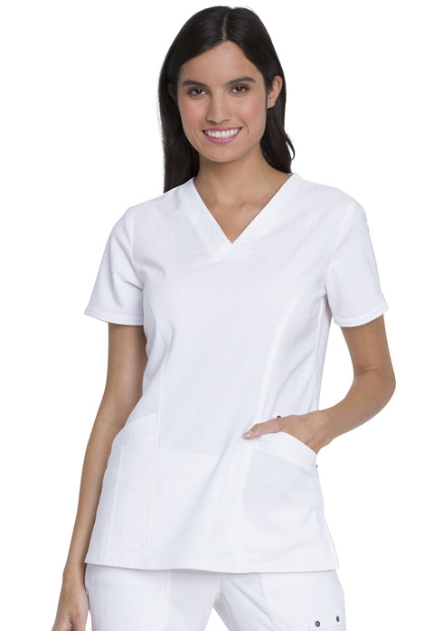 Dickies Advance V-Neck Top With Patch Pockets in White