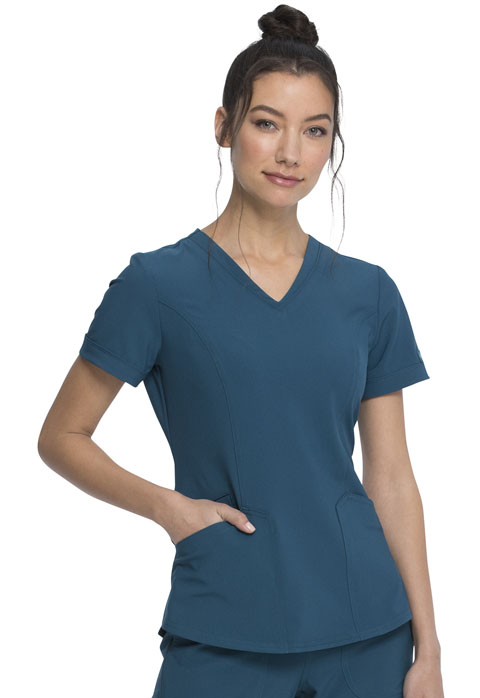 Dickies Retro V-Neck Top in Caribbean Blue