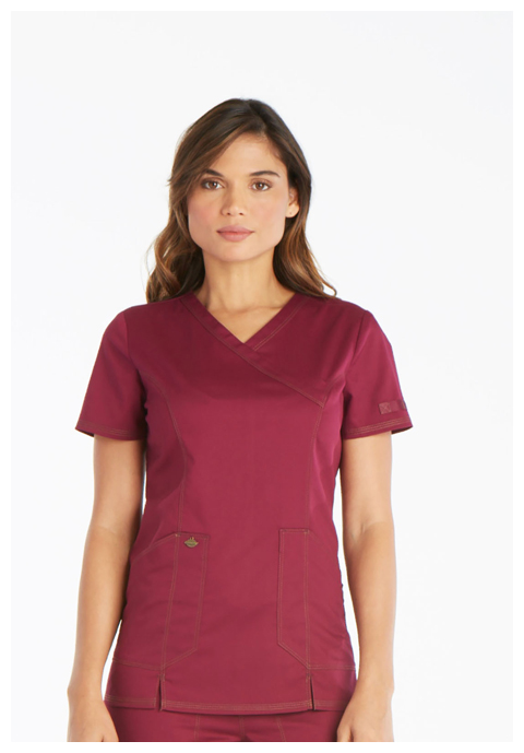 Dickies Essence Mock Wrap Top in Wine