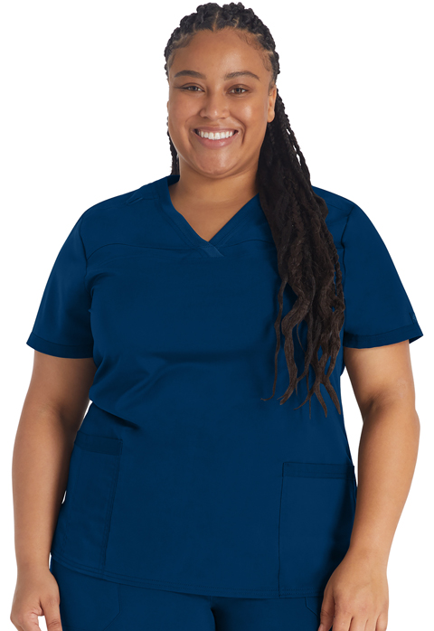 Dickies Dickies Balance V-Neck Top With Rib Knit Panels in Navy