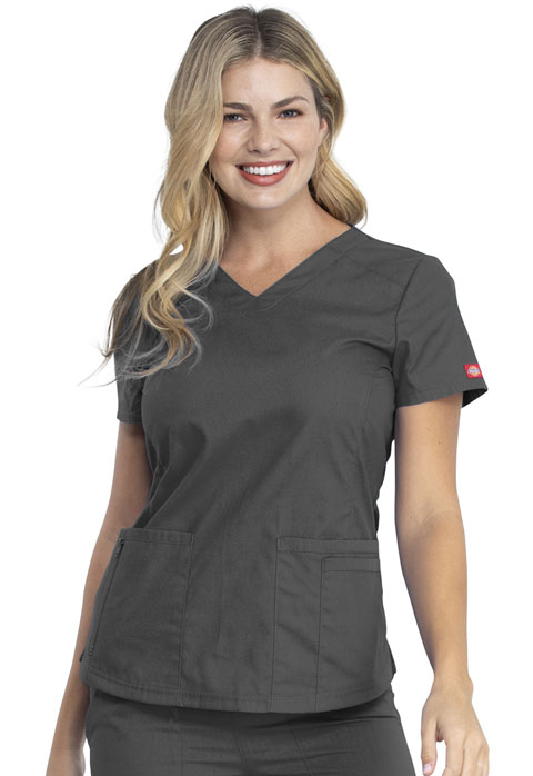 Dickies EDS Signature V-Neck Top in Pewter