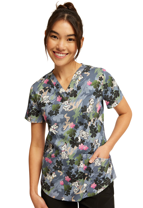 iflex by Cherokee Women's Fancy Floral Print Scrub Top Clearance