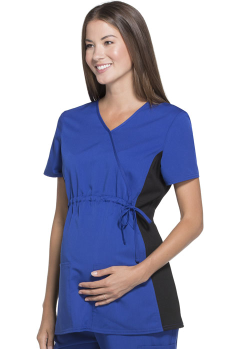 ScrubStar Women Maternity Flexible Mock-Wrap Top Blue