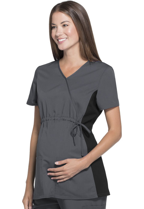 ScrubStar Women Maternity Flexible Mock-Wrap Top Gray